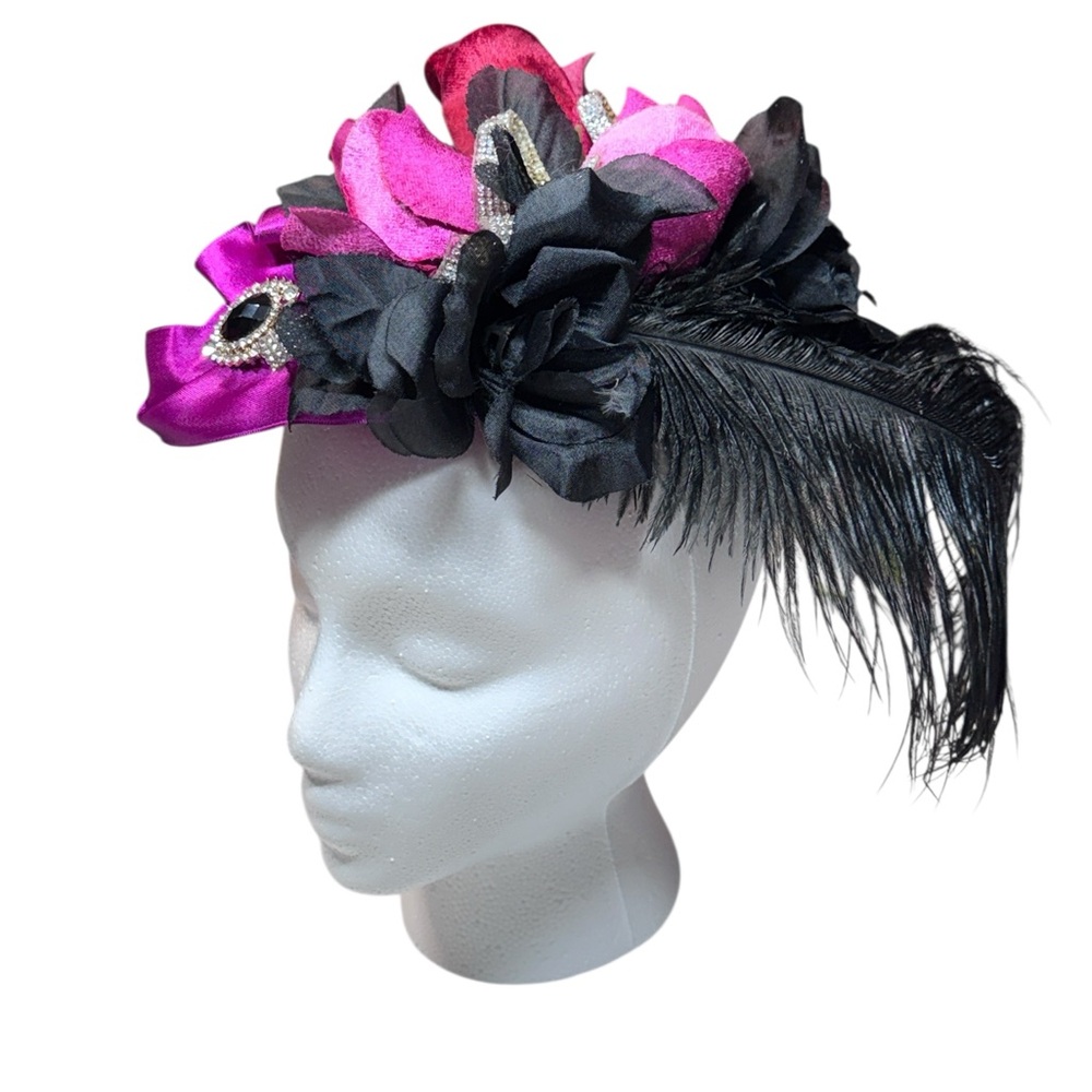 Crowning Lori - Elegant Black and Pink Floral Fascinator